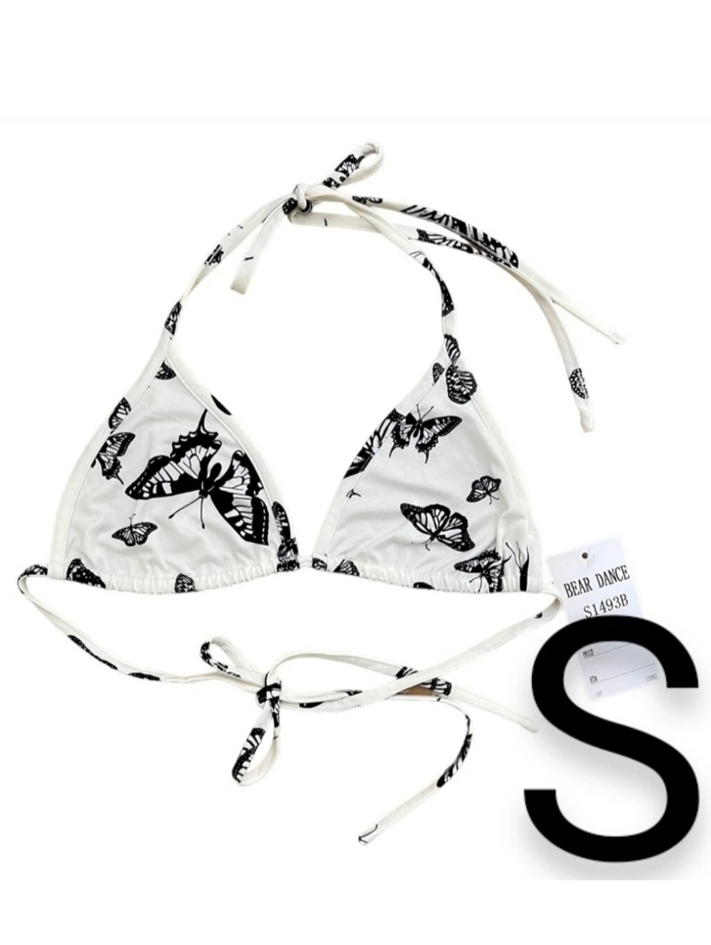 🆕Y2k Butterfly Print White Halter Bra Bikini Top~Size S